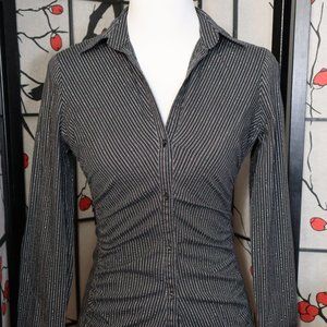 Express Black with Pinstripes Long Sleeve Ruched Dress Shirt, Size Small